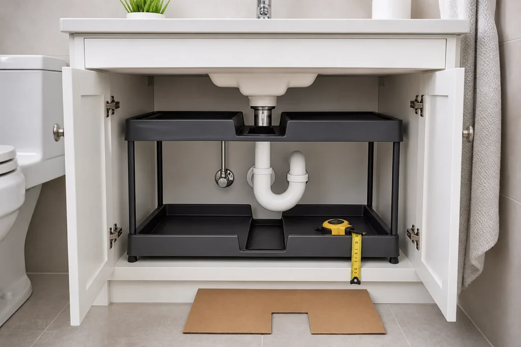 Organizador de dos niveles dentro de un mueble bajo lavabo
