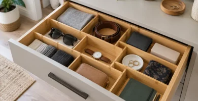 Cajón ordenado con separadores ajustables de bambú